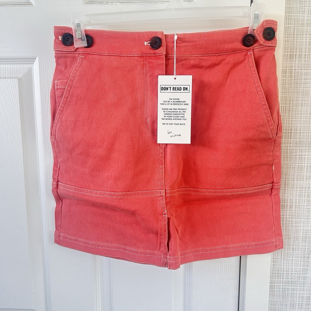 Wildfang The Essential Denim Work Skirt XL Coral Chili Cotton‎ Heavy Mini BBB